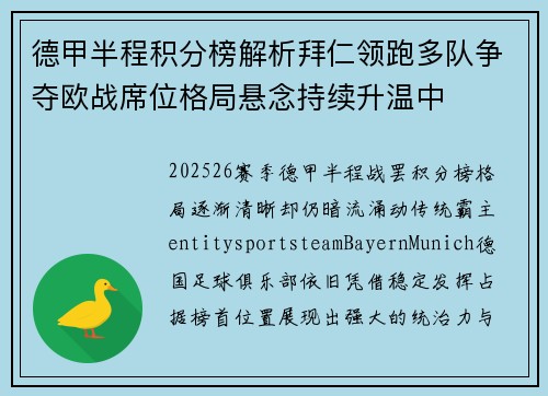 德甲半程积分榜解析拜仁领跑多队争夺欧战席位格局悬念持续升温中